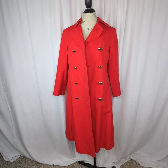 Vintage Aquascutum Red Trench Coat Small Double Breast - Picture 10 of 12